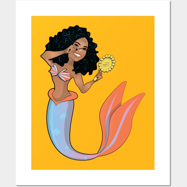 Mermaid Putting on Makeup Wall Art by InTheWashroom